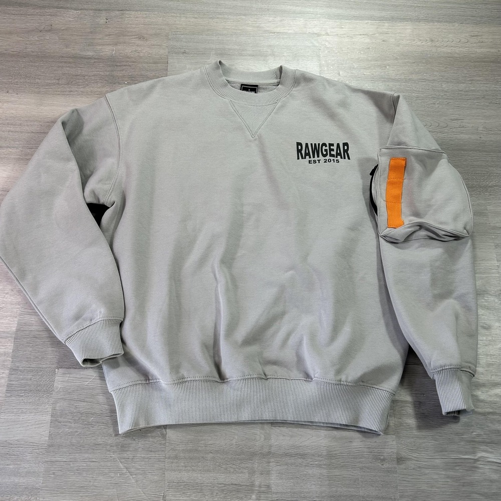 RAWGEAR Sweatshirt Mens Small Gray Fleece Crewneck Pullover Sleeve Pocket Logo